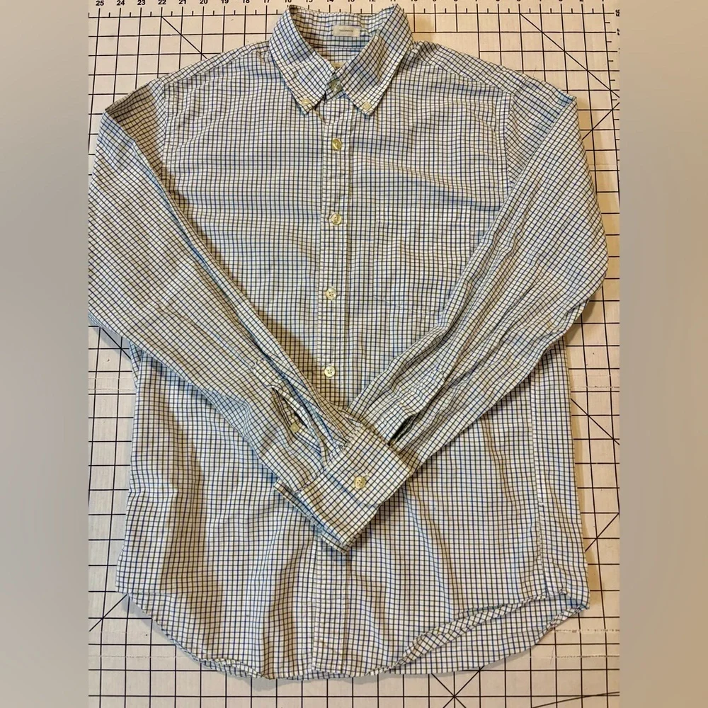 J. Crew Men’s Size Small White/Blue/Green Washed Casual Tailored Fit Button Down
